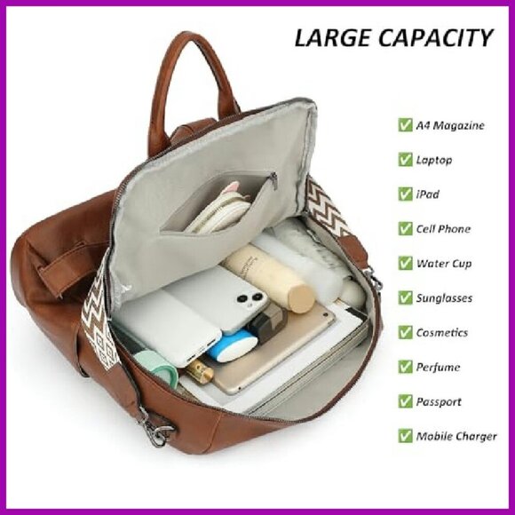 Large Leather Convertible Backpack Purse for Women Travel Work Handbag